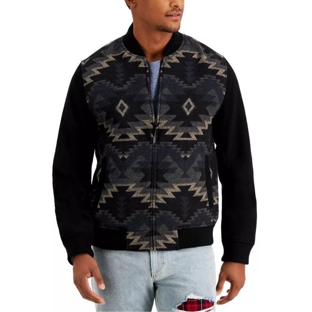 Sun+Stone Geometric Aztec Tribal Bomber Jacket Wool Blend Size Large